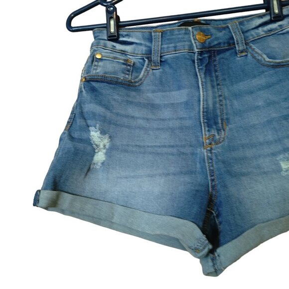 Kendall + Kylie Women's Juniors 7/28 The Icon Short Blue Distressed Denim Shorts - Picture 2 of 4